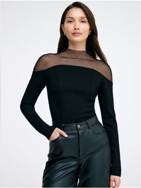 Marcella NYC Joanna Top European Ponte Mesh Size Medium Black